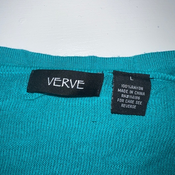 Women’s sweater size L, 3/4 sleeves, turquoise blue green cowl neck spring top - Picture 5 of 5